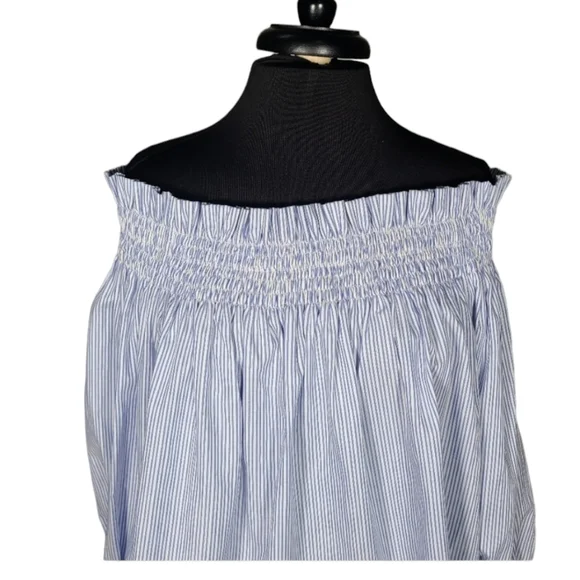 Caroline Constas "Lou" off the shoulder striped cotton blue/White top - Picture 7 of 11